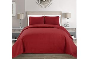 MK Home Mk Collection 3pc King/California King Solid Embossed Bedspread Bed Cover Over Size Red 118" x 106" New