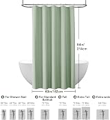 Shower Curtain Linen Look 152x214cm Sage Green with Metal Hooks view 6