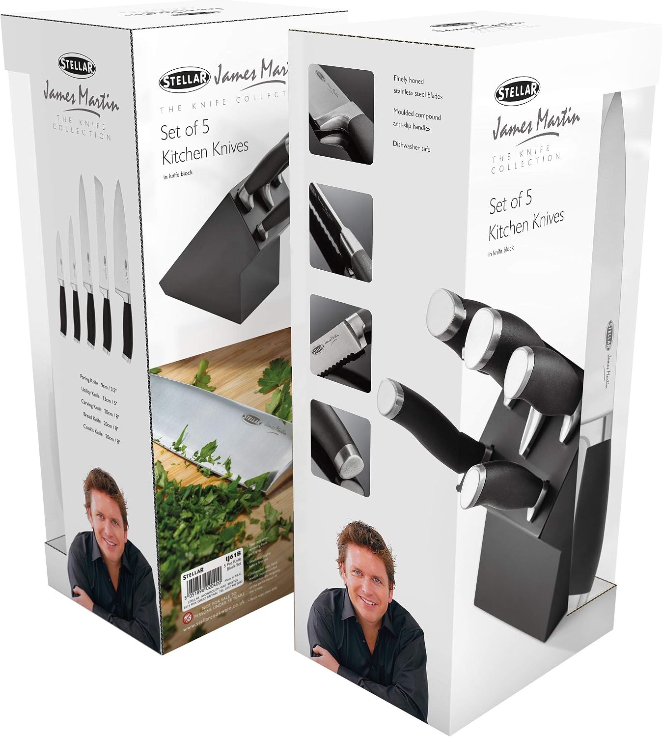 Stellar James Martin Kitchen Knife Set, Matt Black Block with Knives, 5 Piece Set Carbon Stainless Steel, Razor Sharp Blades - Image 3