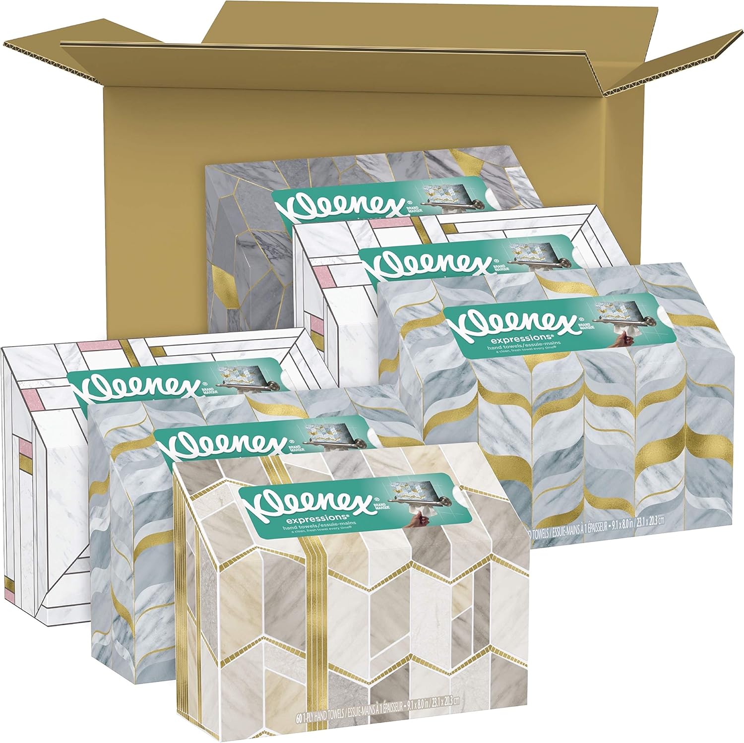 Kleenex Expressions Hand Towels, Single-Use Disposable Paper Towels, 6 Boxes, 60 Towels Per Box (360 Towels Total): Health & Personal Care