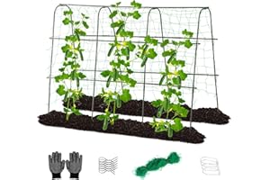 Lalahoni Cucumber Trellis for Raised Bed, Metal 65x48 inch Garden Trellis for Climbing Plants Outdoor, U-Shaped Arch Climbing Plant Support Vegetable Peas Beans Squash Trellis, Green