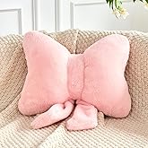 XVTRU Pink Bow Pillow, Soft Bow Decorative Pillows with Faux Rabbit Fur, Cute 12" Bow Throw Pillows, Aesthetic Home Decor Bow Shaped Plush Pillow for Bedroom Sofa Couch