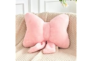 XVTRU Pink Bow Pillow, Soft Bow Decorative Pillows with Faux Rabbit Fur, Cute 12" Bow Throw Pillows, Aesthetic Home Decor Bow Shaped Plush Pillow for Bedroom Sofa Couch