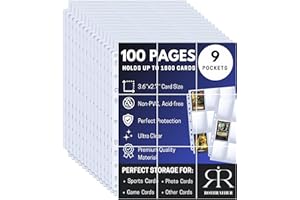 ROTHRATHER 100 Pack 1800 Clear Pockets Trading Card Sleeve Pages - Baseball Card Sleeves for 3 Ring Binders - Standard Size S