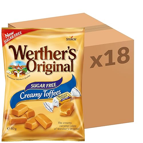 Werther's Original Sugar Free Creamy Toffees, No Sugar But All the Creamy Toffee Taste You Love, 80 g (Pack of 18)