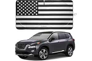 MAGNELEX American Flag Windshield Sun Shade, High-Resolution Car Sun Shield with Mirror Cut-Out for Automotive Interior Sun and Heat Protection, Folding Sunshade with Storage Bag - Medium, Black & White