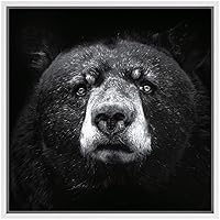 SIGNWIN Framed Canvas Wall Art Grizzly Bear Animals Wildlife Photography Realism Modern Portrait Dramatic Black and White for Living Room, Bedroom, Office - 16