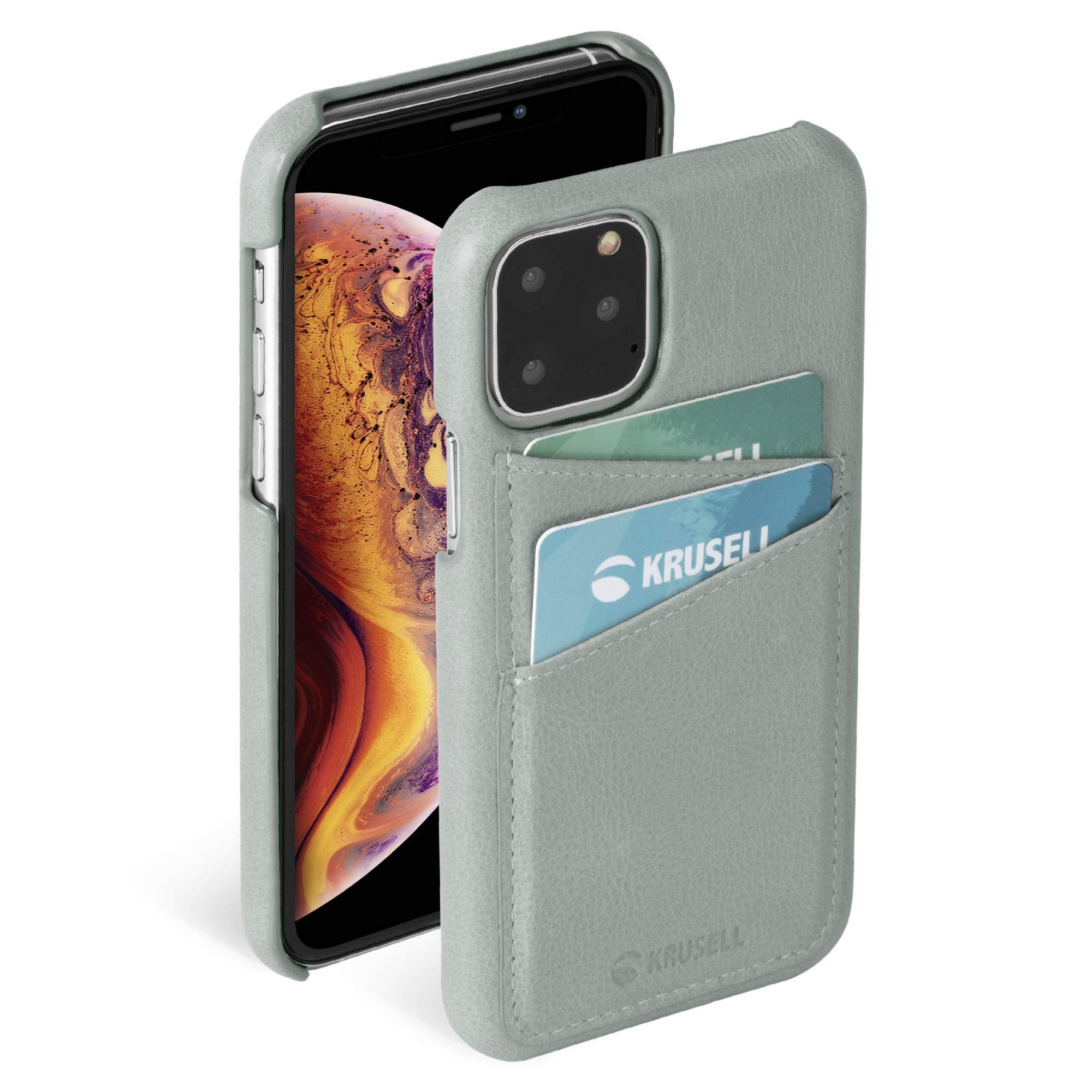 Krusell Case Compatible With Apple iPhone 11 Pro Max 6.5" Leather - Sunne - Vintage Grey Wallet Cover Bumper with card holder