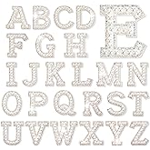 Chuangdi 26 Pcs Pearl Letters Rhinestone Patches Iron on A to Z White Adhesive Pearl Bling Patch Glitter Sew on Alphabet Applique Bling English Letter for Clothes Fabric DIY(1.85 Inch,White)