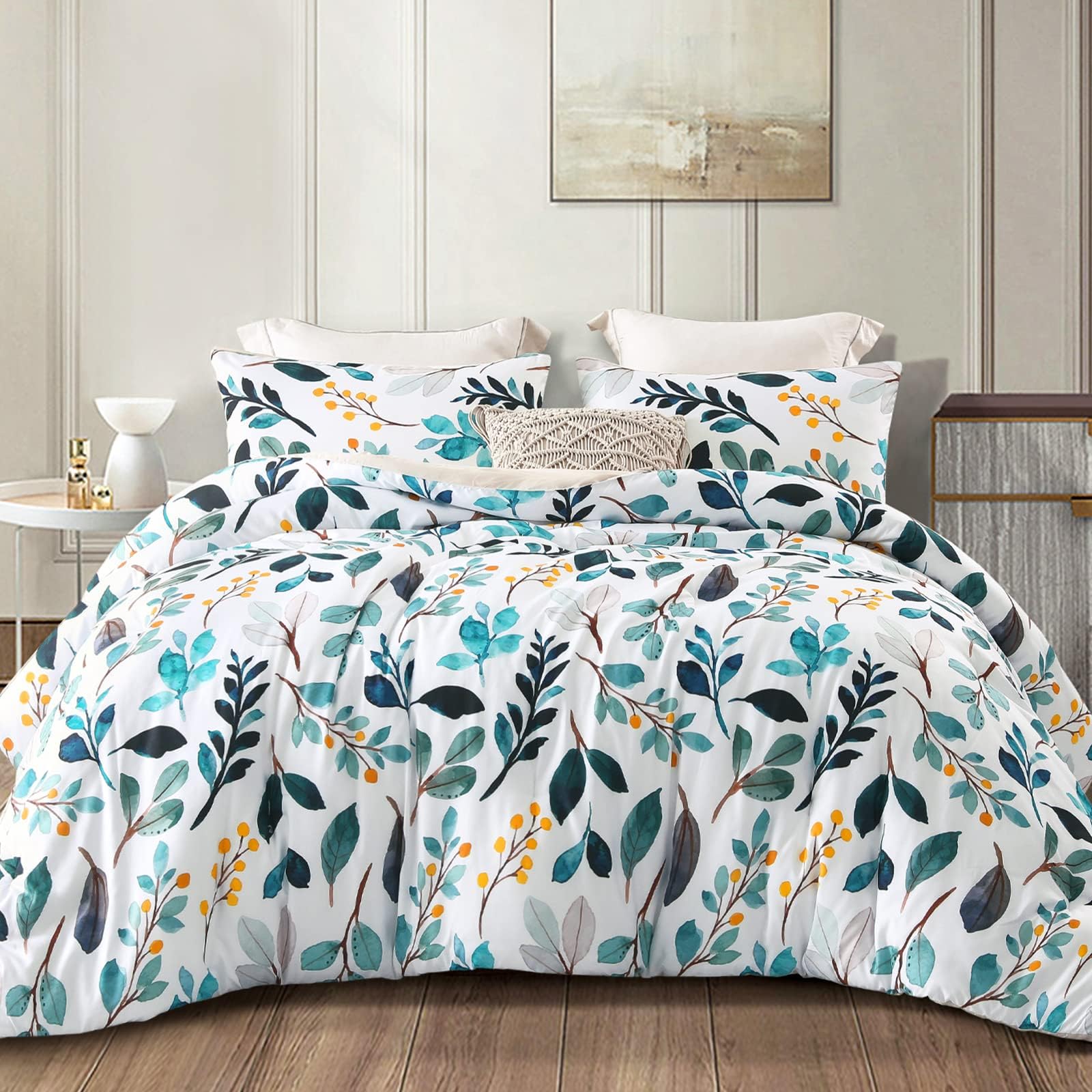 Whale Flotilla Double Size Coverless Duvet Set 7.5 Tog, Leaf Pattern Bed Cover Bedding Comforter Duvets Sets for All Seasons, Machine Washable, 200×200CM, Blue