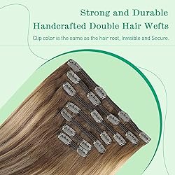 Clip in Hair Extensions Human Hair,Chocolate Brown
