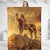 dhakalrlde Majestic Lion Blanket Plush Flannel Throw Blanket for Men and Women - Soft, Comfy, Lightweight, Warm, Fuzzy, for Sofa, Bedroom, Bed, Living Room, Outdoor 50in×60in