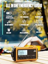 ROCAM Emergency Radio 12000mAh Solar Wind Up AM FM SW IPX6 SOS Torch view 8