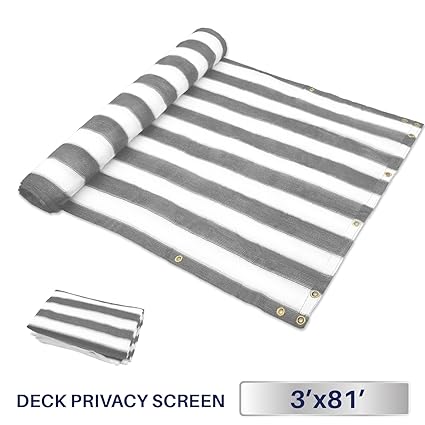 3 x 81, Grey/White Strips: Windscreen4less Deck Privacy Screen for Backyard, Patio, Balcony, Pool, Porch, Railiing, Gardening, Fence Shield Rails Protect