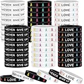 Glitinsel 48 Pieces Cancer Awareness Silicone Bracelets Bulk, All Cancer Prevention Bracelets Ribbons for Childhood Ovarian Breast Patients Family Friend Gift, Public Activity Fundraising Supplies