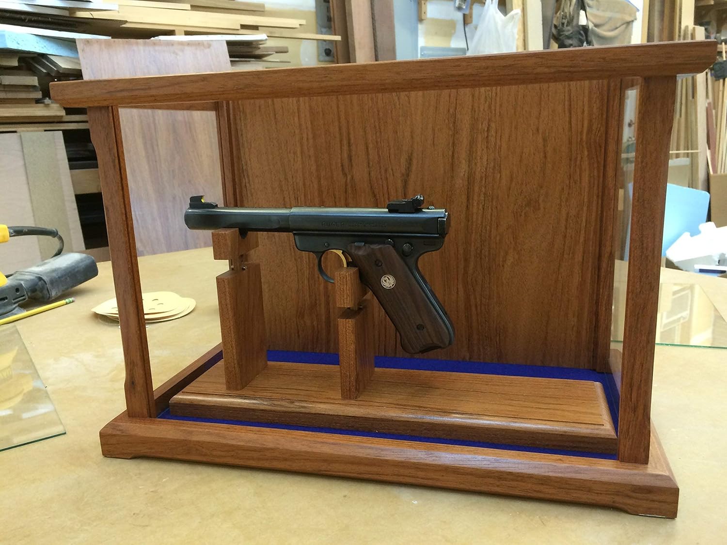 Pistol/Gun Display Case Wood and Glass Brazilian Cherry
