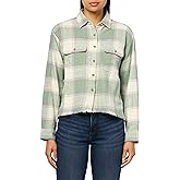 Lucky Brand Womens Raw Edge Flannel Cropped Button Down Shirt