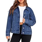 Glamaker Womens Oversized Jean Jacket Casual Long Sleeve Button Down Denim Jacket Fall Coat