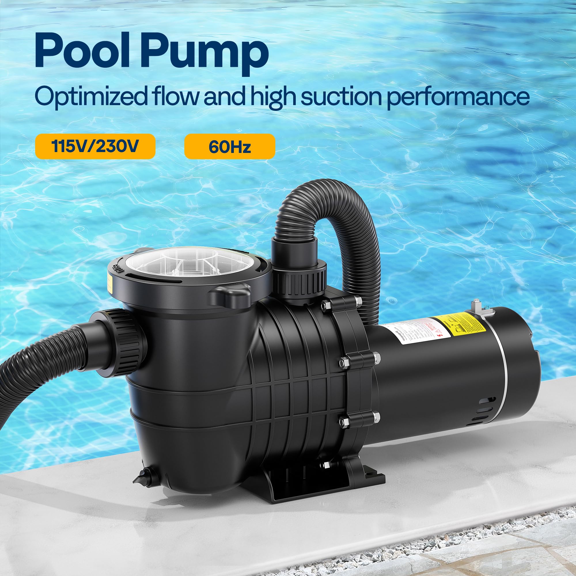 VIVOHOME 2.0HP 6800GPH Dual Voltage Pool Pump, Self-Priming Energy Saving, 1.5