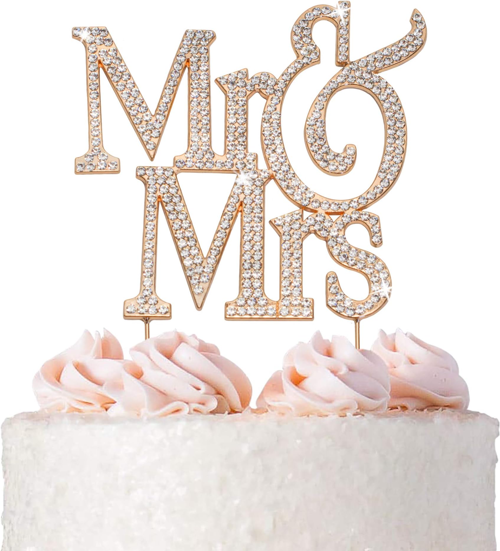 Metal Large Mr and Mrs Rose Gold Cake Topper. Sparkly Rhinestone Wedding Decor