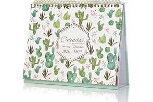ZEEYUAN 2026-2027 Desktop Flip Calendar 24 Months Small Standing Up Planner Calendar (Jan.2026 - Dec.2027) Cute Office Desk D