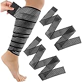 Syhood 2 Pcs Compression Leg Wraps Elastic Bandage, Black, 71" | Calf Compression Sleeve Ankle Support, Adjustable Plus Size, for Men Women, Stabilising Ligament, for Sports Recovery Edema