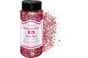 JEMESI Holographic Chunky Glitter, 100g Rose Red Cosmetic Craft Glitter for Epoxy Resin, Nail Sequins Iridescent Flakes, Body, Face, Hair, Nail, Glitter Slime Making