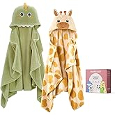 Momcozy Baby Bath Towels with Visualize Health Label - Ultra Soft & Absorbent Coral Fleece Hooded Towels for Newborn, Infant, Toddler (0-36 Months) Bath Essentials (Large Size,2 Pack)