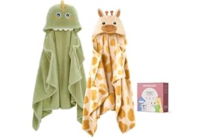 Momcozy Baby Bath Towels with Visualize Health Label - Ultra Soft & Absorbent Coral Fleece Hooded Towels for Newborn, Infant, Toddler (0-36 Months) Bath Essentials (Large Size,2 Pack)