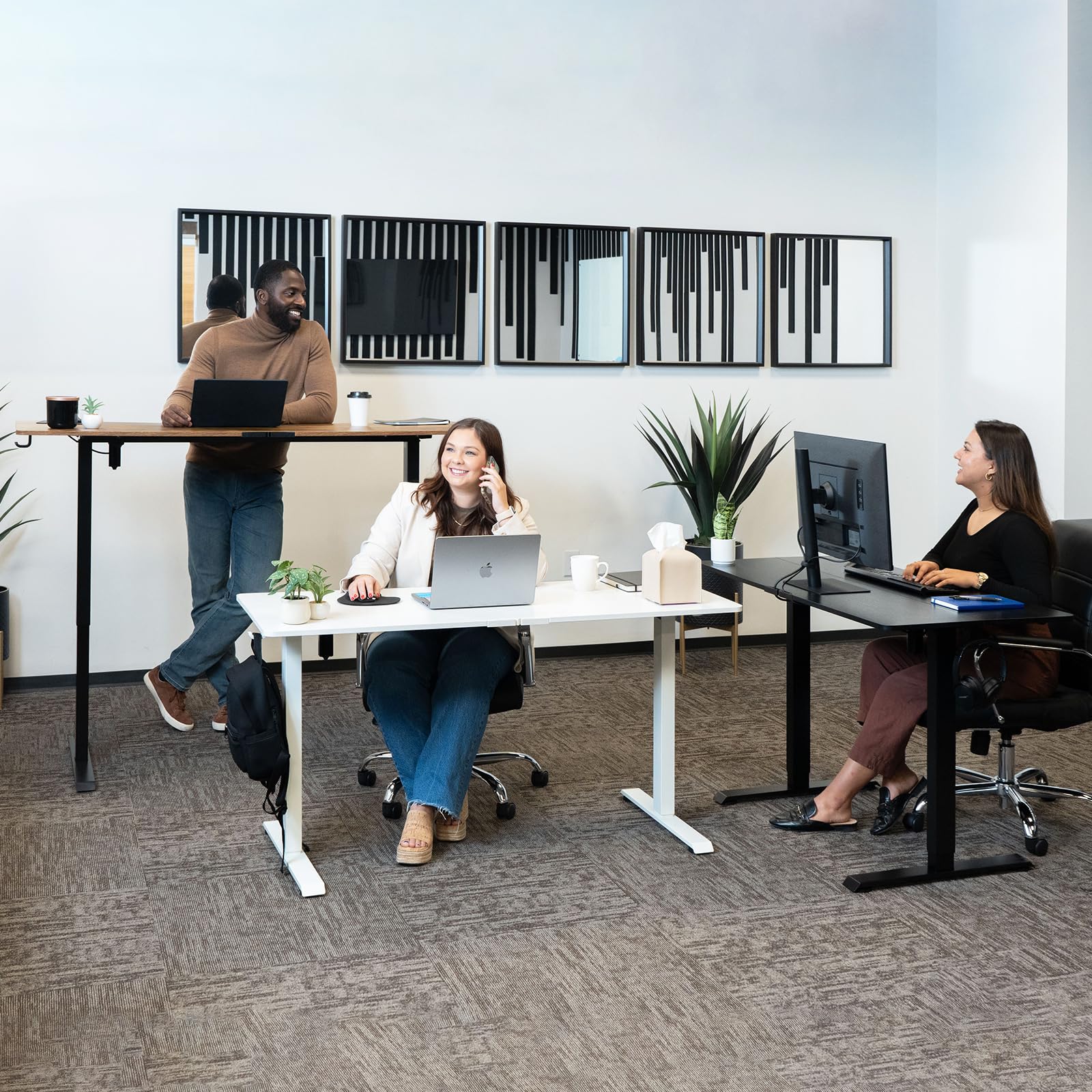 Veken 55 Inch, Height Adjustable Sit Stand Up, Wood Desktop, Work Home Office Computer PC Table, Tall Standup Workstation, Gaming Writing Study Bedroom Rising Desks, Brown