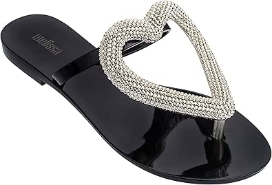 Amazon.com | Melissa Womens Big Heart Chrome Flip Flop Sandals | Flip-Flops