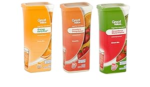 Great Value Drink Mix, Sugar Free, Early Rise Orange, Orange Strawberry Banana and Strawberry Watermelon a Bundle of 3 flavor Canisters. (Canister Designs May Vary)