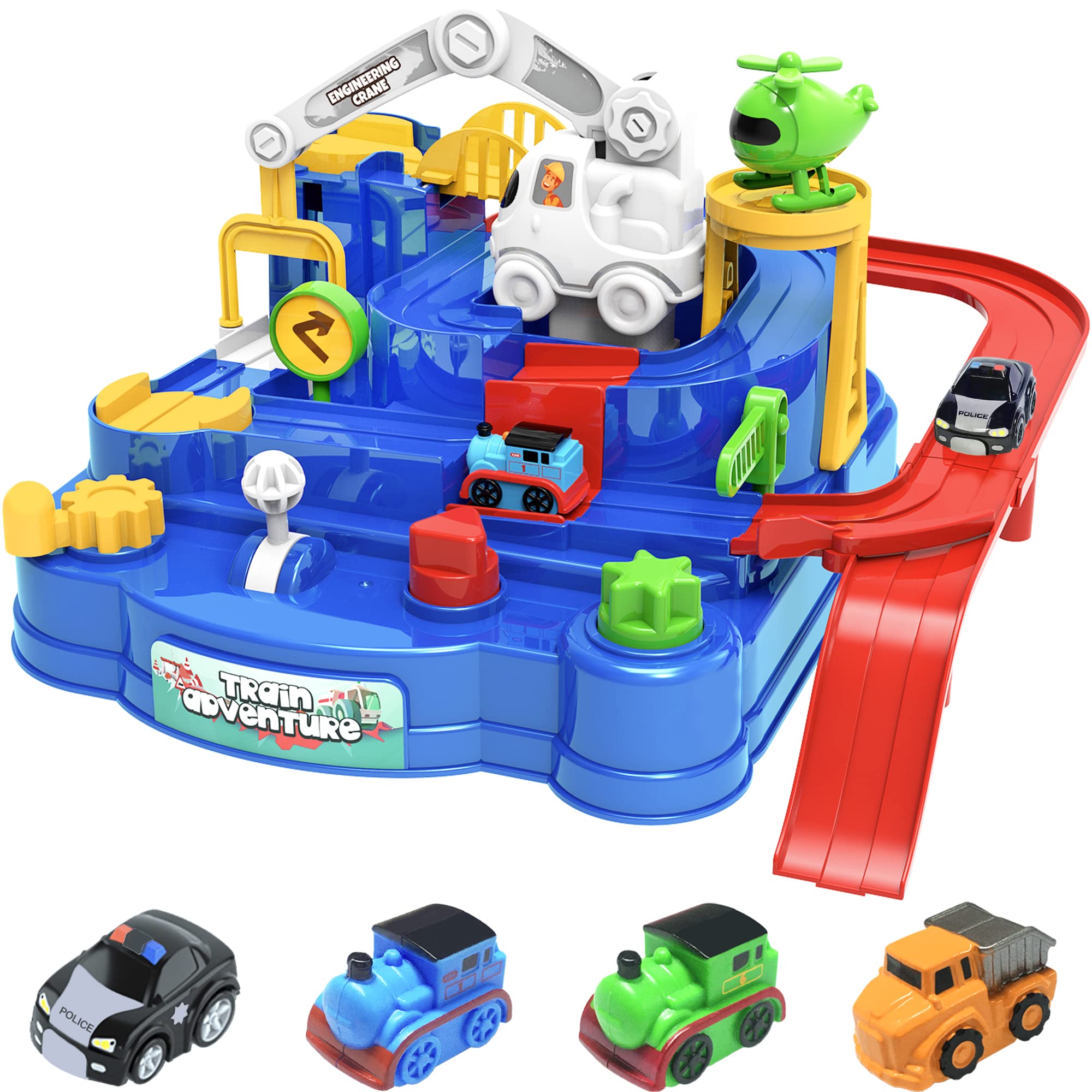 Photo 1 of Jishi Kids Race Track Toys for Boys, Toddler Car Adventure Toys for Kids Age 3 4 Years Old Boys Girls, Puzzle Rail City Rescue Game Playset Preschool Educational Birthday Gifts for Kids Ages 3 4 5 6 7