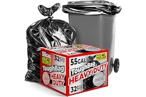 ToughBag 55 Gallon Trash Bags (32 Count) Heavy Duty Trash Bags, Black Garbage Bags, 2.5 Mil - Made in USA