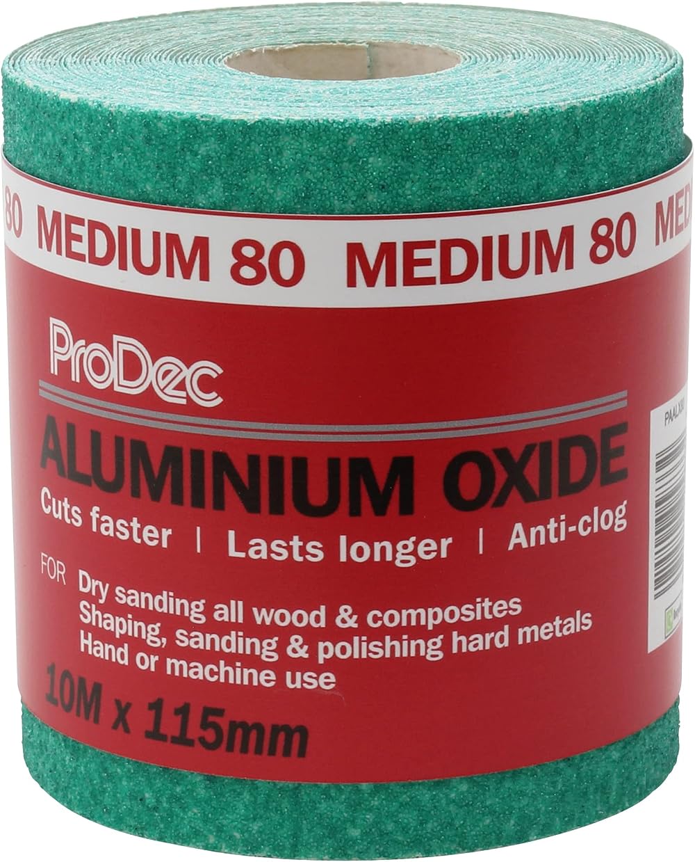 ProDec 10m Roll 80 Grit Green Aluminium Oxide Sanding Paper 115mm Wide