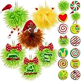 Syhood 48 Pcs Whimsical Lime Green Furry Christmas Ball Tree Ornaments Decoration Set with Faux Fur Christmas Balls Wooden Hanging Sign for Bendable Xmas Tree Holiday Party Home Decor,1.57 Inch