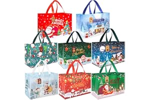 PNIOTAIN 8 Pack Large Christmas Gift Bags Non-Woven Reusable Tote Bag Christma's Wrapping Gift Bags with Handles for Gifts Holiday Xmas Shopping Christmas Party Favors 12.8"×9.8"×6.7" with 10 Pcs Gift Tags