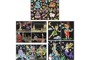 Rainbow Scratch Painting Postcards by BOTEEN,Scratch painting graffiti creative gift for kid&adult,Mini Envelope Postcard Art & Crafts with 4 tools,size:7.9''x5.5'' (16PACK)