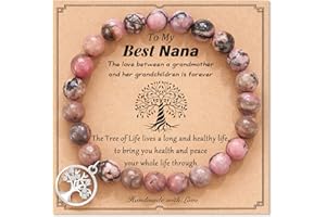LAVEIR Health & Peace Tree of Life Bracelet for Grandma, Natural Stone with Sparkling Metal Charm, Mother's Day Gift with Blessing Card for Wellbeing and Protection