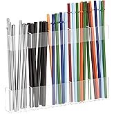 Acrylic Straw Holder for Cabinet Door, Reusable Tumbler Straw Organizer Storage inside Cabinet, Kitchen Accessories for Utensil, Ultra Sticky Adhesive Mounted, Clear