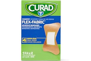 MEDLINE CURAD Flex-Fabric Adhesive Fingertip Bandages, Skin-Friendly Adhesive, 2 x 1.75 Inches, Breathable Fabric, 100 Bandages Per Box