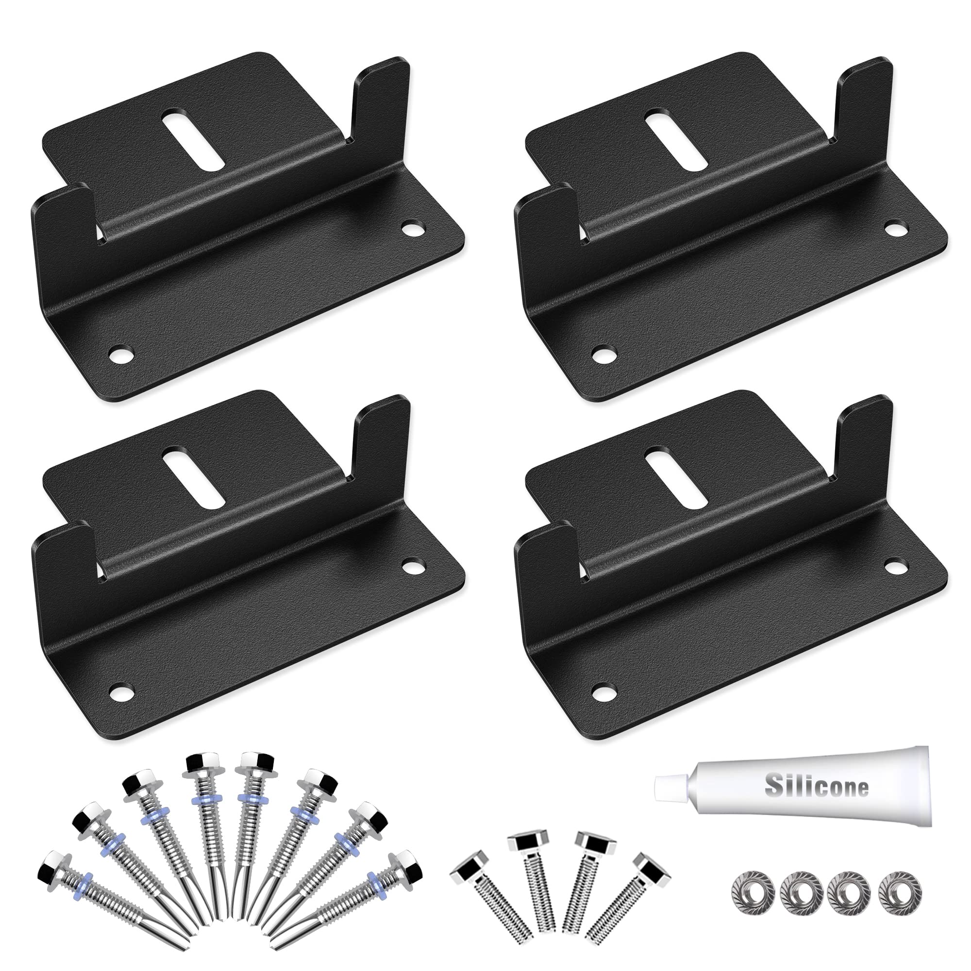 Solar Panel Mounting Bracket Aluminum Solar Panel Z Brackets Roof Solar Panel Bracket for RV, Boat, Wall, Caravans, Yacht and Other Off Gird Installation, Set of 4 Units, Black