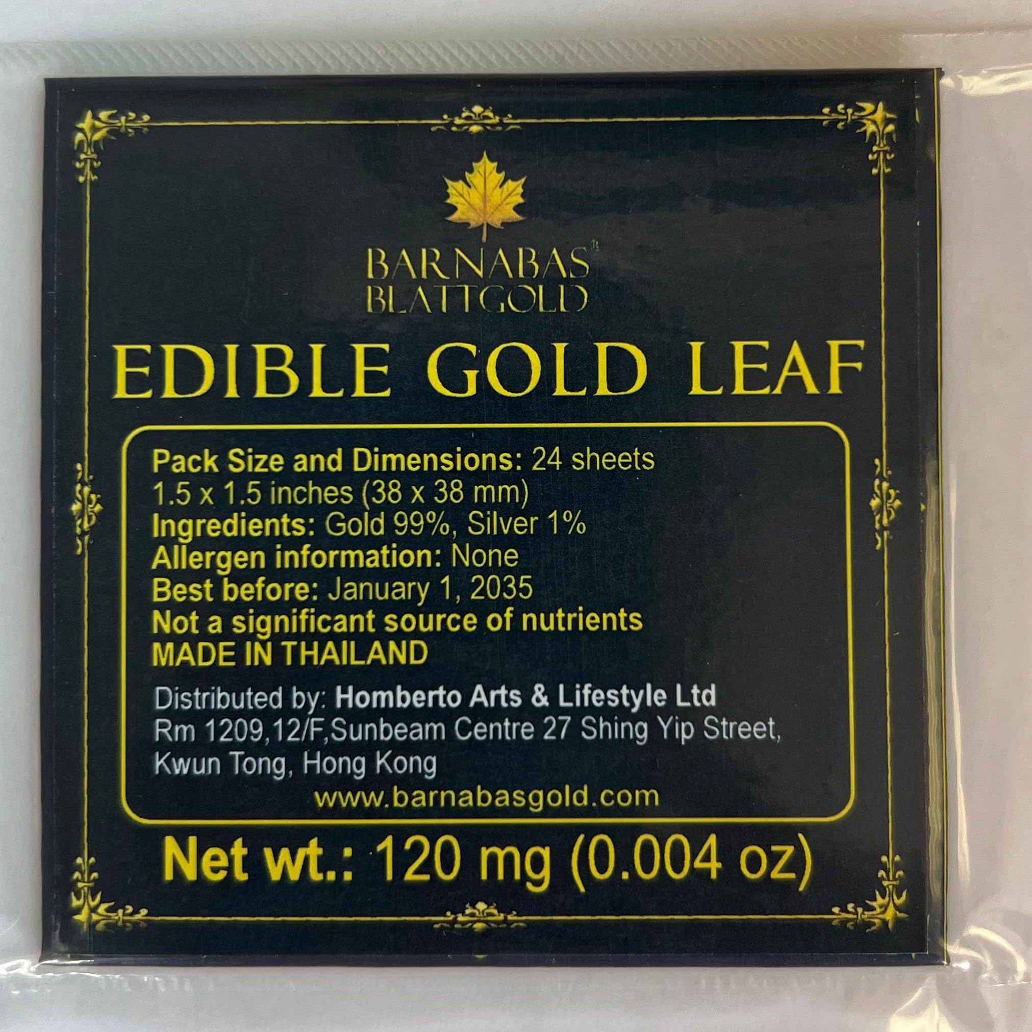 Barnabas Blattgold Edible Gold Leaf 24K - Cake Decorations, Loose Gold Leaf Sheets for Cupcakes - 1.5 inches, Interleaf of 24