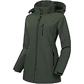 CREATMO US Women's Plus Size Long Softshell Jacket Waterproof Fleece Lined Rain Jacket Lightweight Windbreaker With Hood