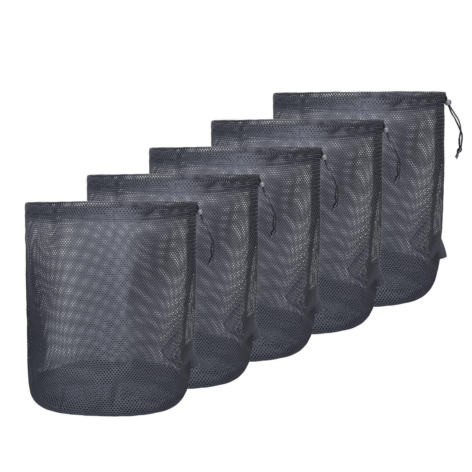 iBasingo Black Drawstring Bags Mesh Bag Nylon Sack 5 Pack, (D)24cm * (H)30cm BVP08