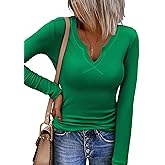 Zeagoo Womens Long Sleeve Shirts V-Neck Rib Knit Slim Fit Tops Casual Stretch Basic Tee Going Out Top Fall Fashion 2025