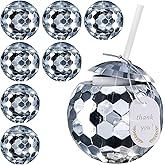 Foodie Aid Disco Ball Cups with Lids&Straws – 9Pcs 20oz Reusable Tumblers with Tags – St. Patrick's Day, Retro Party Cups for Bachelorette, Birthday, Cocktail&Theme Events - Silver