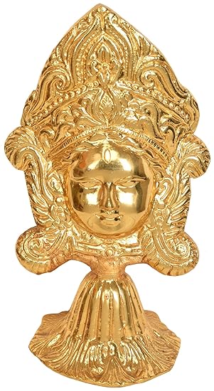 Exotic India Devi Durga Head on Stand - Brass Statue