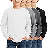 LessonZoo 4 Pack Boys Long Sleeve Shirts Crewneck Kids Waffle Knit T Shirts Toddler Boy Thermal Casual Tops Tees 5-14 Years(White, Gray, Dark Gray, Black,7-8 Years)