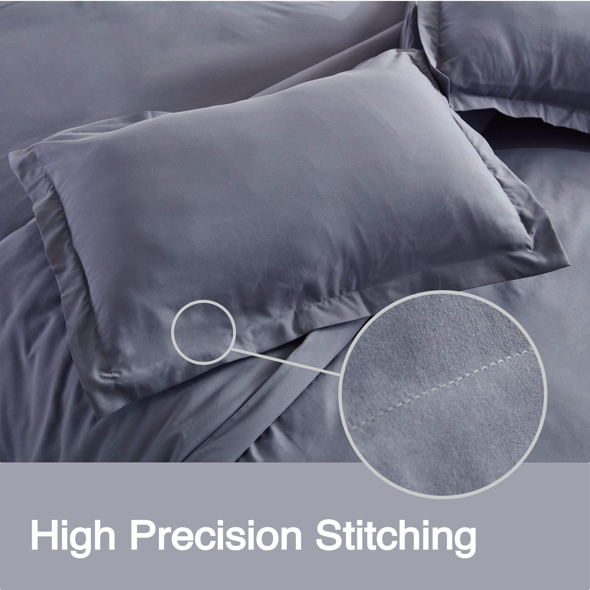 SLEEP ZONE Bedding Duvet Cover Sets Cooling 120gsm Soft Zipper Closure Corner Ties 3 PC, Gray,Full/Queen